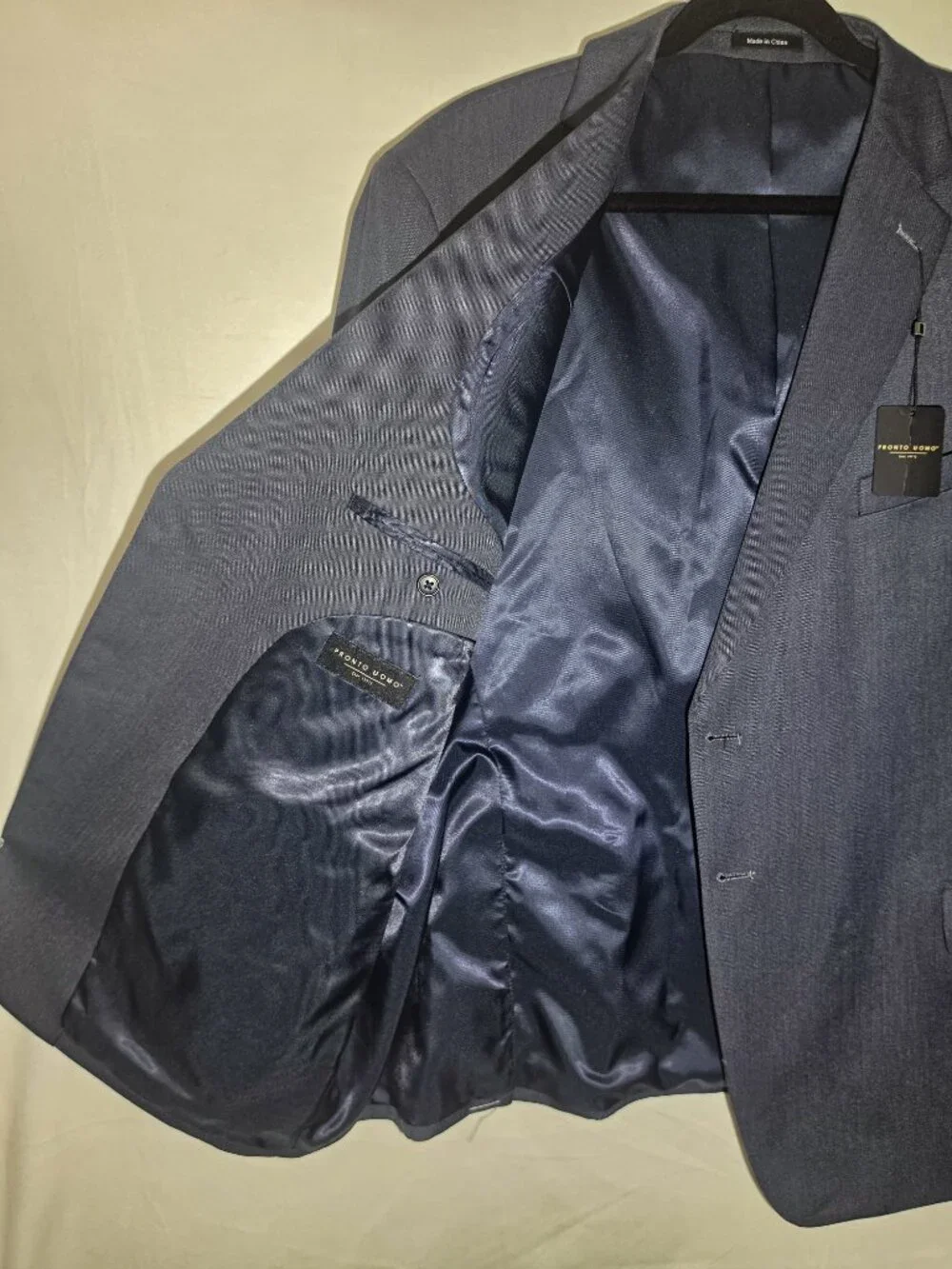 Mens XL Pronto Uomo Suit Jacket Dark Blue Satin interior Luxury Blazer